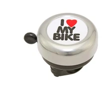 ALTALINE 55MM LONG BOLT-ON ALLOY BICYCLE SILVER I LOVE MY BIKE BELL.