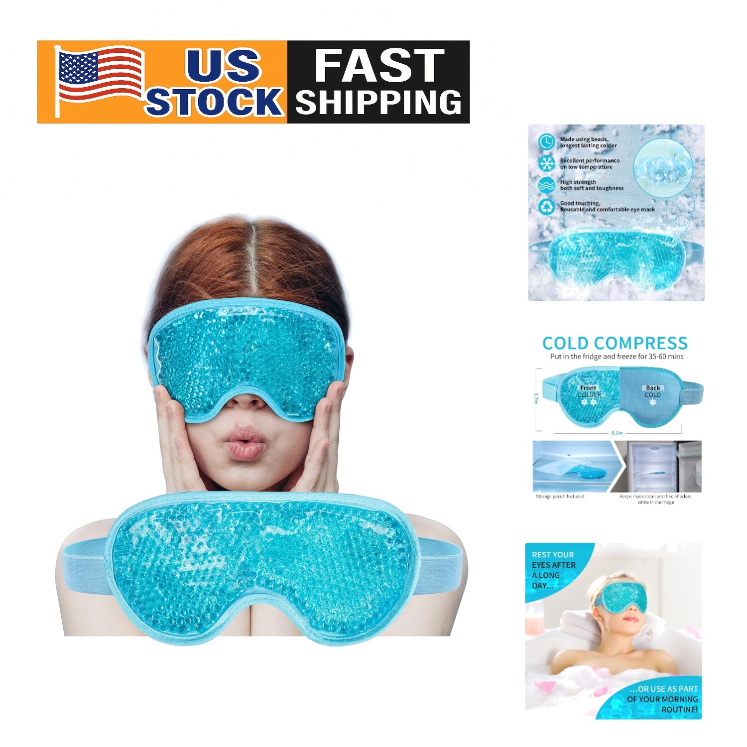 Cooling Gel Bead Eye Mask for Puffy Eyes and Migraine Relief - Reusable