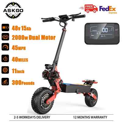 2000W Dual Motor 11'' Off Road Disrt Adult Electric Scooter 48V 15Ah 35mph 40Mile