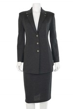 St. John Collection 2Pc Jacket  Skirt Suit sz 6/8 Charcoal Melange Santana Knit