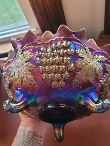 Super Purple Northwood Carnival Glass Grape & Cable Fruit Bowl Sweet!!!