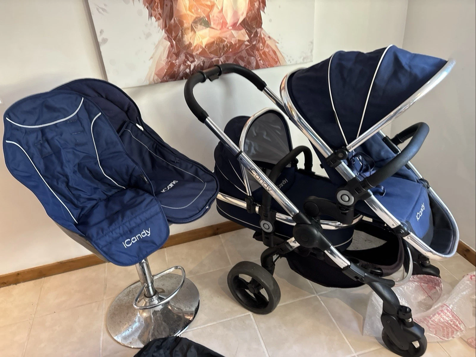 iCandy Peach Royal Double Twin Pushchair, main seat and blossom cot…