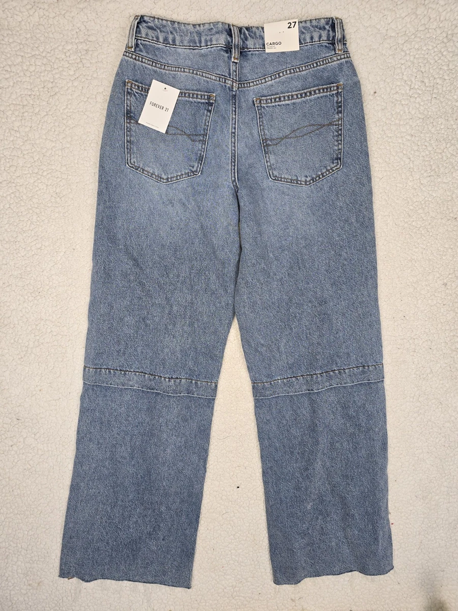 ¡NUEVO CON ETIQUETAS! Pantalones de mezclilla cargo para mujer FOREVER 21 talla 27" (talla 4) calce relajado pierna recta