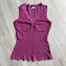 Vtg A. Byer Pink Lace Sheer Fitted Tank Top V Neck Medium Y2K Whimsigoth 90s USA