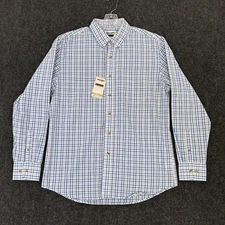 Wrangler Riata Shirt Men's Large Blue White Plaid Button Up Casual Pocket