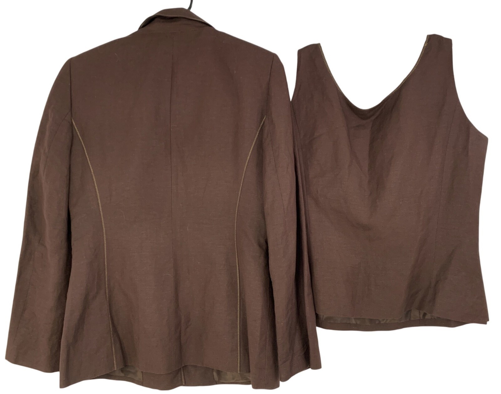 Kasper Womens Brown Linen Blazer & Tank Top Set With Gold Trim Size 6 RAA10436