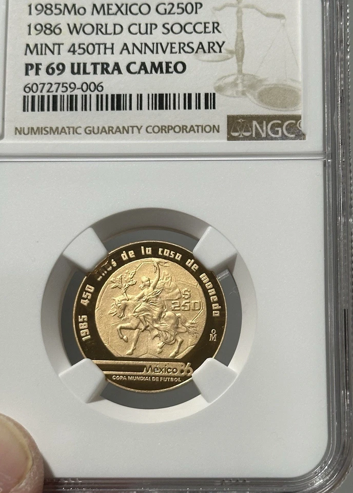 1985Mo Mexico '86 World Cup Soccer 450TH ANNIVERSARY NGC PF69 UC, 1/4oz GOLD - Image 3 of 4