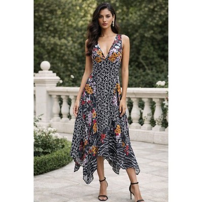 printed dress with asymmetric hem Steve Madden Martina Dress Ocean Blue / 4