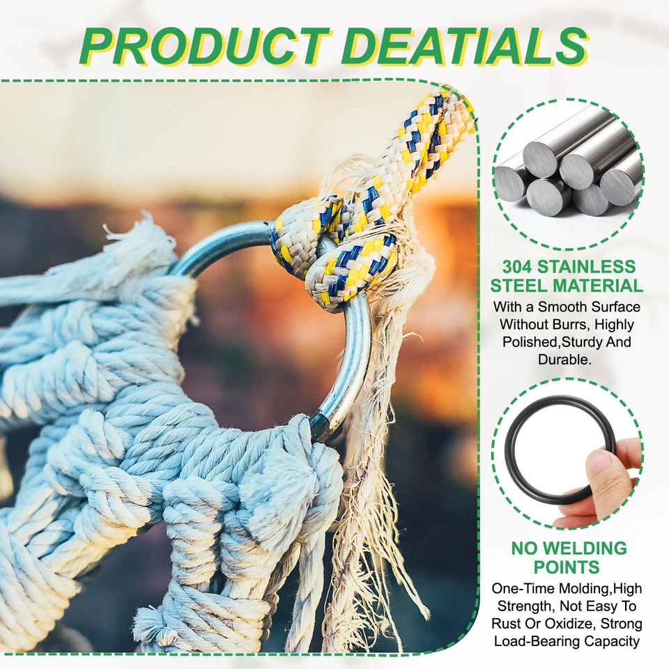 2" Metal O Ring, 4Pcs Seamless 304 Stainless Steel Rings Black 6mm x 50mm Foto 3 de 4