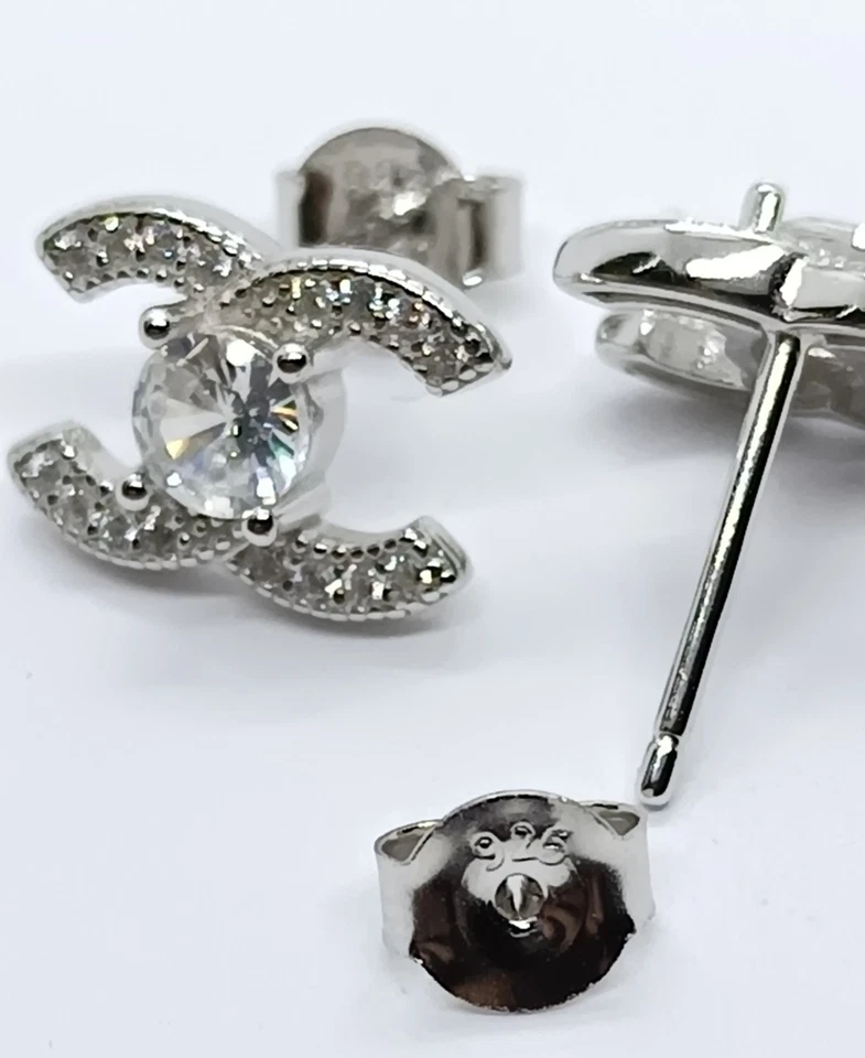 Orecchini donna argento 925  modello c zirconi bianchi - Immagine 2 di 4