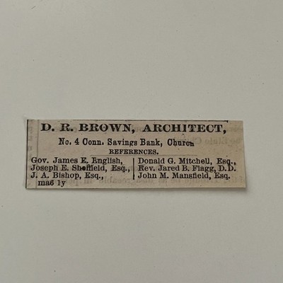 D. R. Brown Architect Gov. James E. English 1869 CT Clipping TAJ7-S28