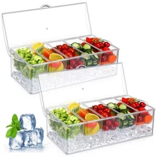 2 Pieces 5 Chilled Condiment Server with Hinged Lid Condiment Tray with Ice C...