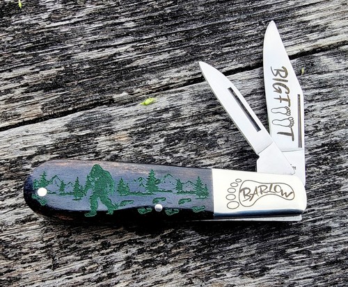 BEAR & SON CUTLERY USA KNIVES BIGFOOT SASQUATCH MOSSY BLACK BONE BARLOW KNIFE - Picture 3 of 3