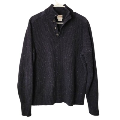 NORTH FACE Mock Neck 1/4 button up knit sweater in marled navy wool blend Large