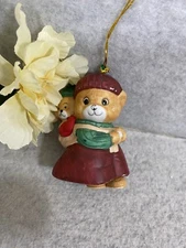 VINTAGE JASCO CARING CRITTER MOTHER AND BABY BEAR BISQUE BELL CHRISTMAS ORNAMENT