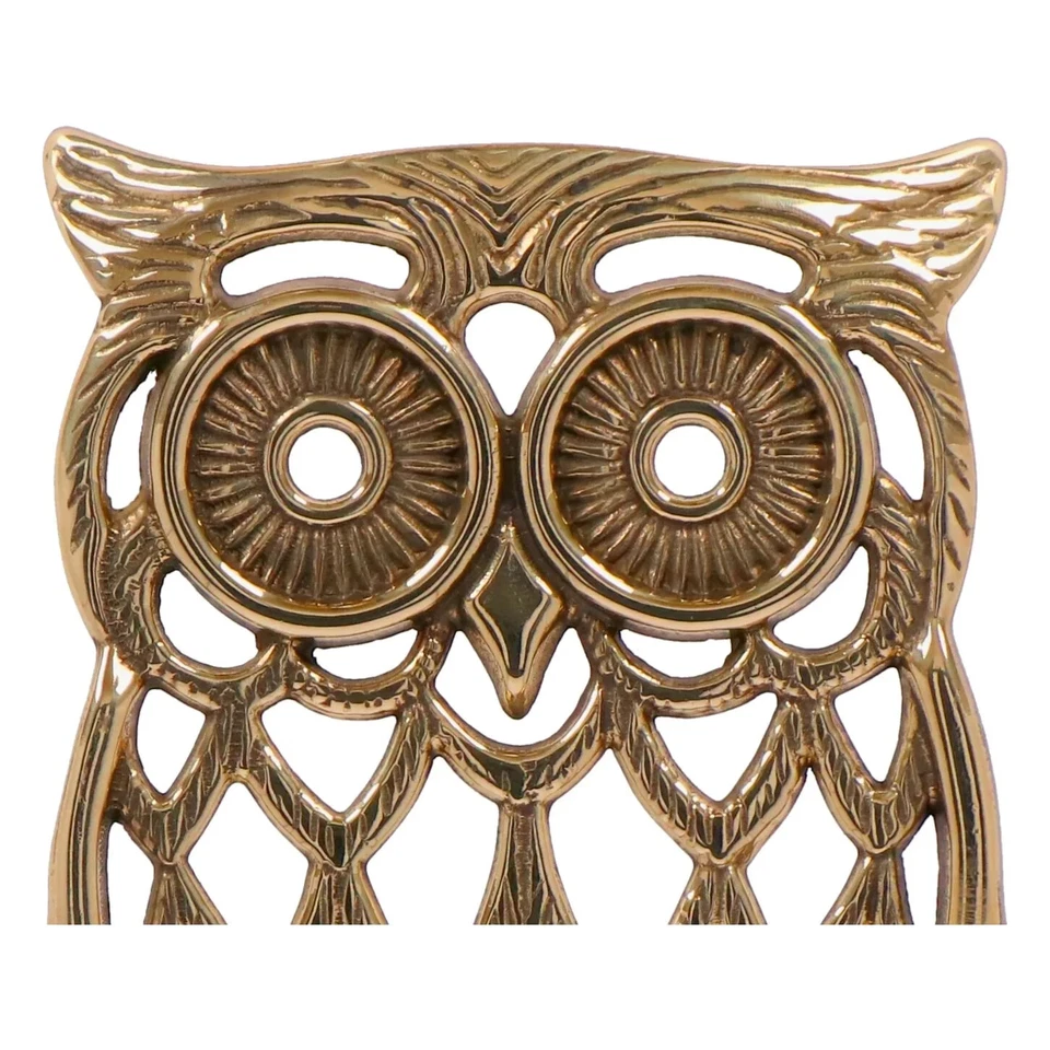 Sottopentola in ottone lucido a forma di  gufo realizzato in italia da cucina - Immagine 3 di 4