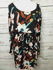Junarose Keenen Dress Women's 22 Black Floral Tie Belt Long Sleeve Scoop Neck