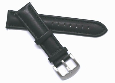 22mm Black Genuine Leather Replacement Men Watch Band - Swiss Wenger 22 & Others