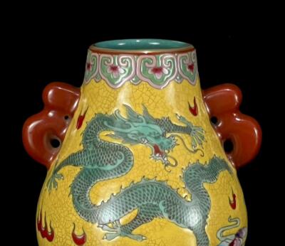 Pair Qianlong Signed Old Chinese Colour Enamel Zun Vase W/dragon