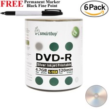 600 Smartbuy 16X DVD-R 4.7GB Silver Inkjet Printable Disc Black Permanent Marker