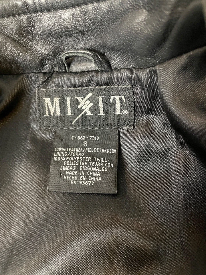 Chaleco de cuero Mixit para mujer 8 negro cremallera forro frontal motociclista gótico Foto 4 de 4