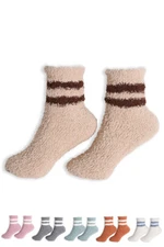 6 Pairs ScarvesMe Women's Soft Fuzzy Winter Striped Solid Color Ankle Socks