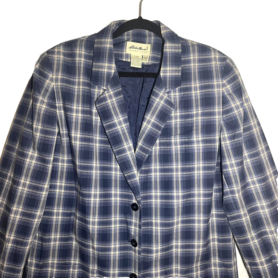Blazer Eddie Bauer Mujer Talla Grande Azul Forrado a Cuadros Academia Chaqueta Bolsillos Foto 2 de 4