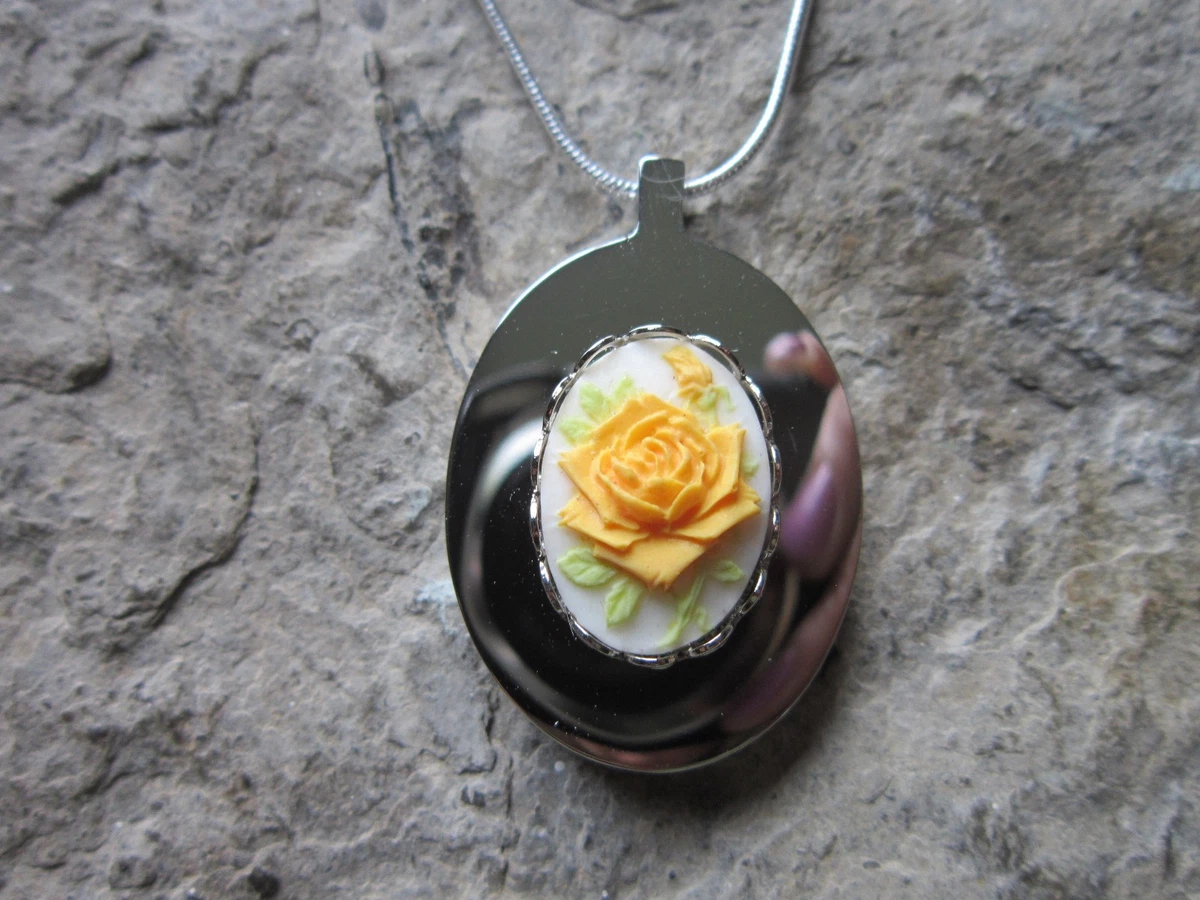 STAINLESS STEEL YELLOW ROSE CAMEO URN NECKLACE MOURNING ASHES