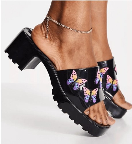 ASOS Design Butterfly Jelly Platform Sandals Mules Shoes Black Size 7 New - 第 1/15 張圖片