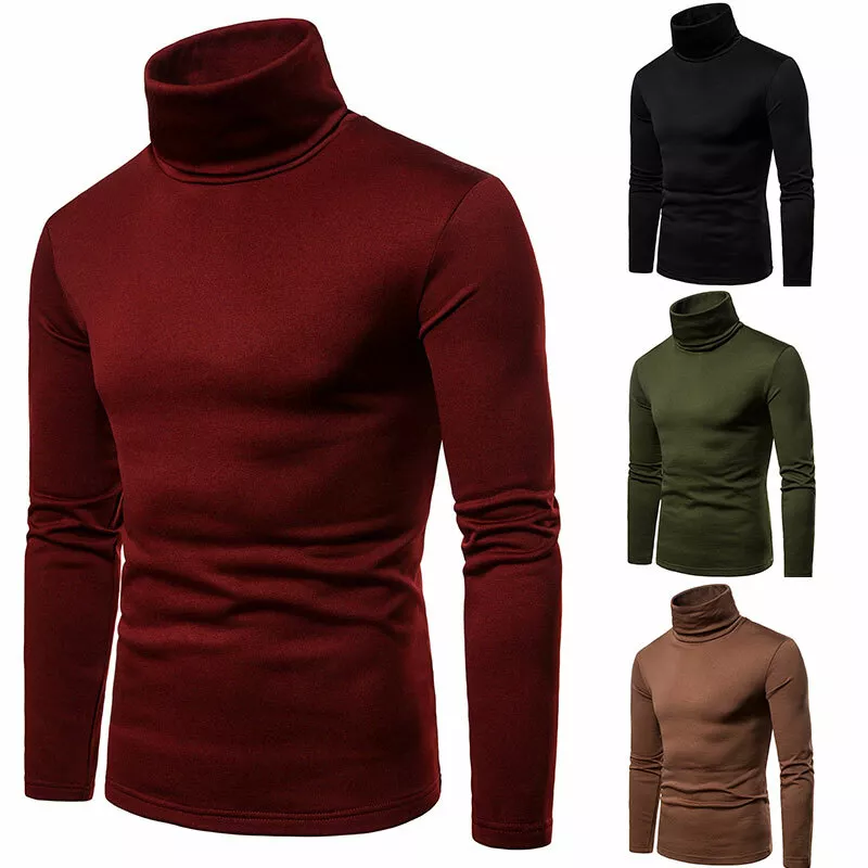 Mens Stretch High Turtle Neck Roll Shirt Long Sleeve Winter Warm Jumper Tops Tee
