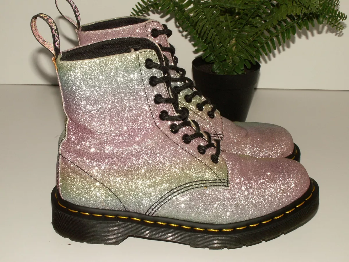 Dr Martens 1460 PASCAL GLITTER rainbow sparkle boots vegan uk 6 eu 39 us 8