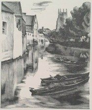 RIVER ROW BOATS PUNT ROWBOATS MILLER PARKER Print of a Woodcut C1930s