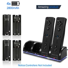 Rechargeable Battery Packs +4 or 2 Charger Charging Dock For Nintendo Wii Remote