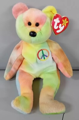 TY Beanie Bär Tie Dyed Peace Stofftier 1996 gemarkt 21 cm Kinder Teddy