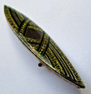 Broche Vintage Art Déco - Émaux Vert Et Or Sous Résine - Bijou Rare De Collection (Réf. 5511)