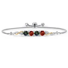 925 Silver and 10K Yellow Gold Green Mystic Topaz and Garnet and White Lab