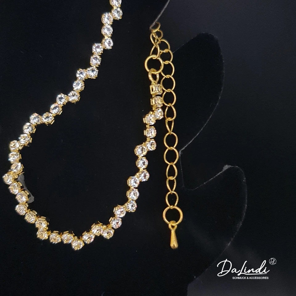 Schmuck Set Damen Halskette Ohrringe Armband funkelnde Strass Mode Braut Event - Bild 2 von 3