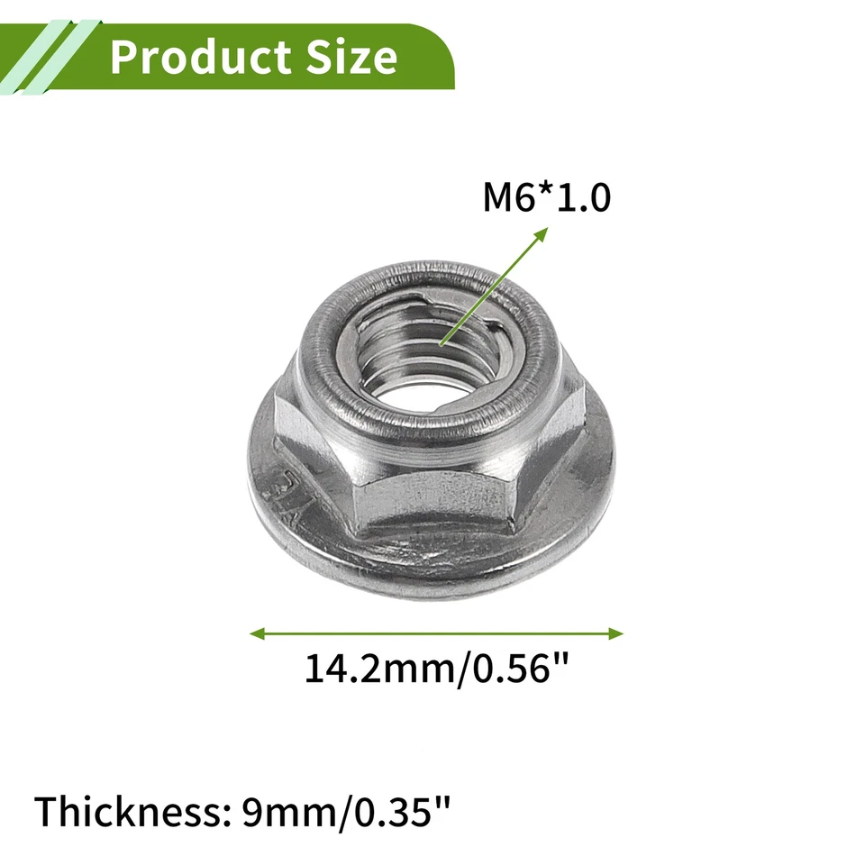 5 Stück M6x1.0 Flanschmuttern für Auto/Motorrad, 304 Stahl, Gummiring - Bild 4 von 4