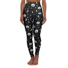 Monochrome Pumpkin Moon Star High Waisted Yoga Leggings Gothic Halloween AOP