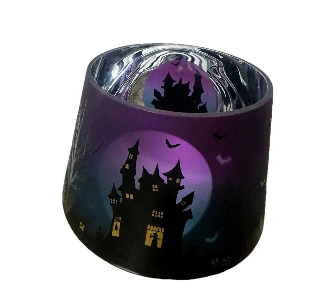 Yankee Candle Jar Shade J/S Mirror Glass HALLOWEEN SCENE Haunted House/Scarecrow