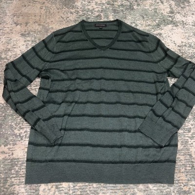 Banana Republic Extra Fine Italian Merino Wool Sweater Vneck Green Striped XL