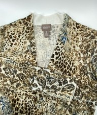 Chicos Sweater Size 2 Large Open Front Drape Cardigan Lightweight Animal Print