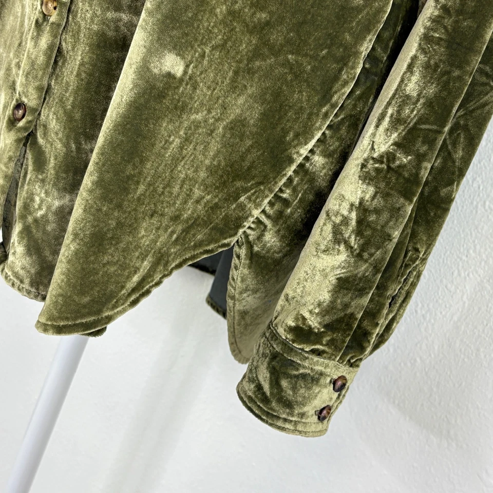 Camisa Anthropologie Maeve Karina tamanho 8 veludo esmagado botão verde - Imagem 3 de 4