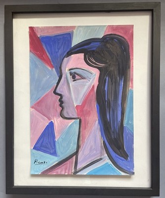 Picasso Pablo Original Gemälde Frau lange Haare schöne Augen Spanische Kunst E68