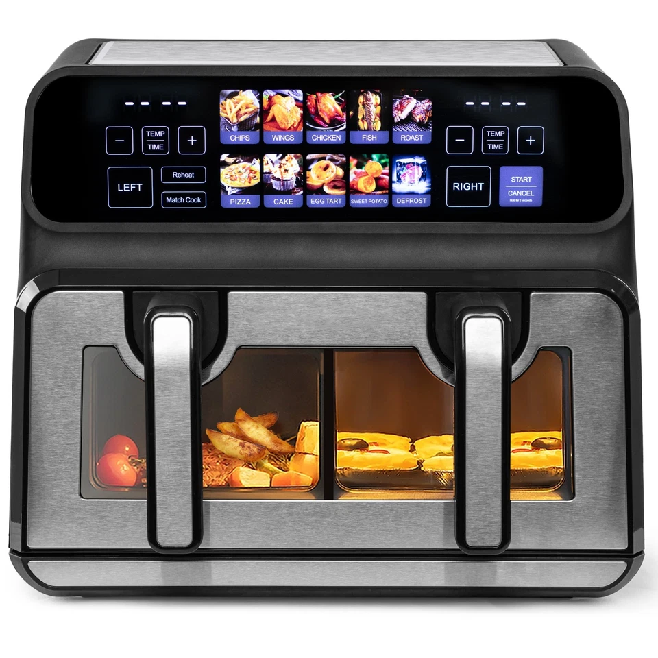 Sinaopus 9L Heißluftfritteuse Doppelkammer 2200W XXL Airfryer Sensor-Touch
