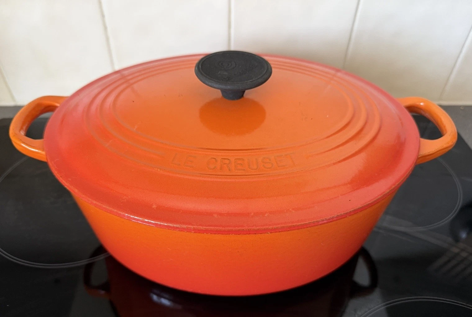 Vintage Le Creuset 27cm Orange Cast Iron Oval Casserole with Lid Dutch Oven 27