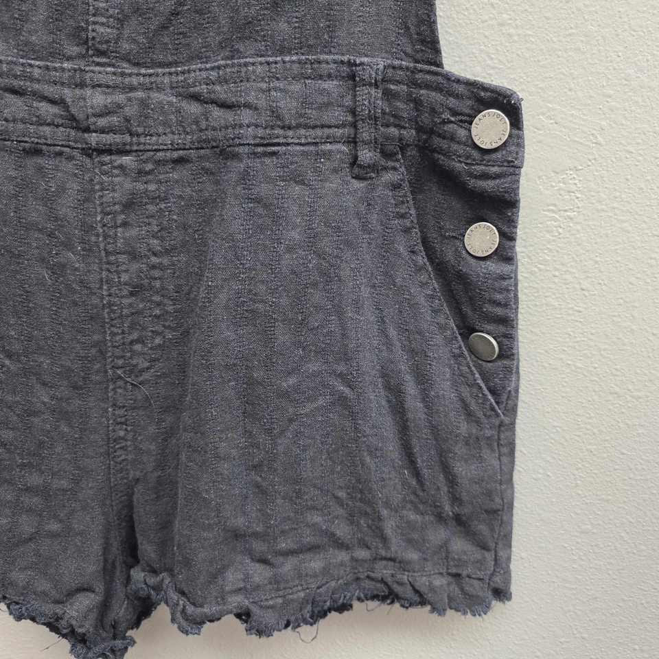 Jolt Overalls Womens Medium Black Linen Blend Shortalls Adjustable Raw Hem Bib - Изображение 3 из 4