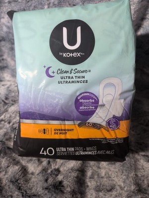 U by Kotex Clean Secure Ultra Thin Overnight Pads 40 Count (Damaged Package)