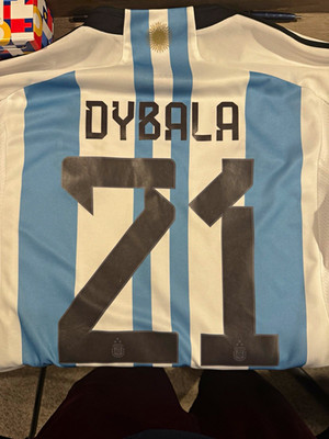 Argentina National Team Paulo Dybala #21 Soccer Jersey White/Blue/Black-YL