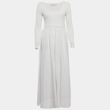 Zimmermann White Rib Knit and Poplin Scoop Neck Long Dress M